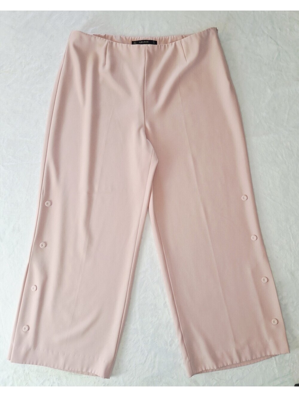 Zara Basics Pink Cropped Wide Legged Pants w/ Button Details Women's XL